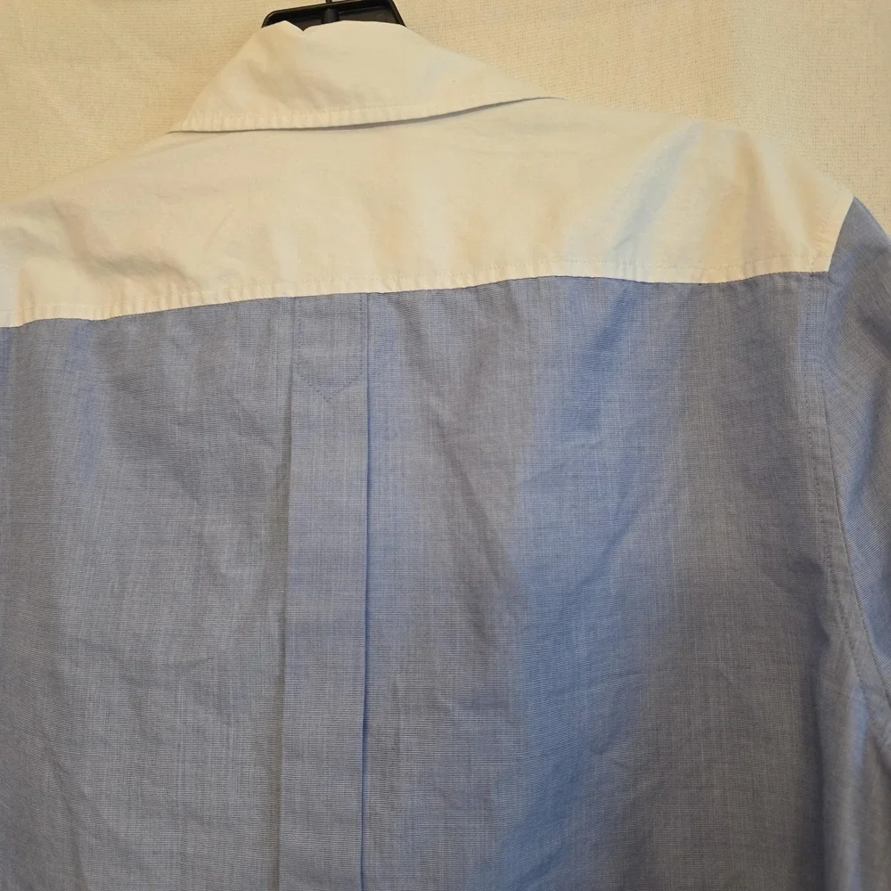 Tory Burch Button Up Shirt Womens M Blue Colorblock Chambray Long Sleeve‎ Top